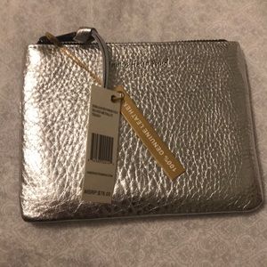 NWT Aimee Kestenberg silver leather zip pouch.